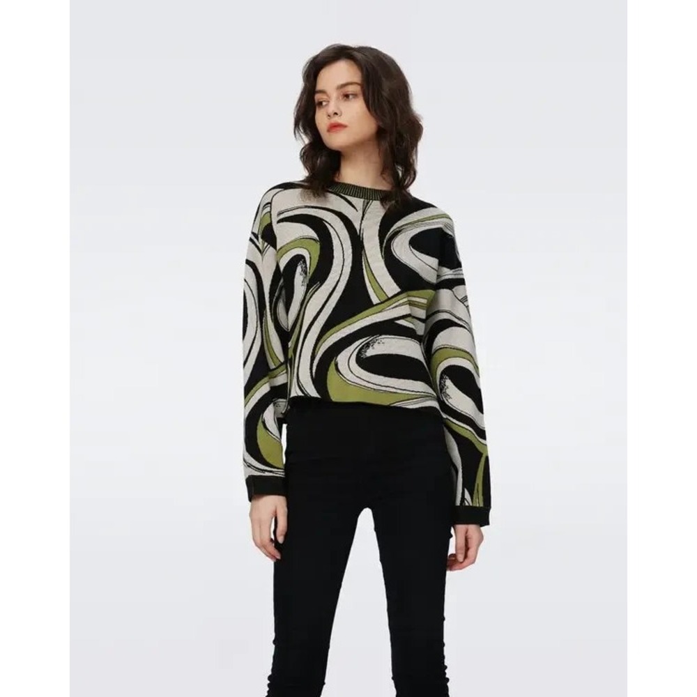 Diane von Furstenberg  DVF Women's Tierna intarsia-knit sweater jumper crew XXS